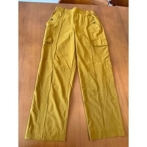 Athleta Women's Vienna Cargo Pants Sz 6 Petite Olive Gold Wide Leg Elastic Waist